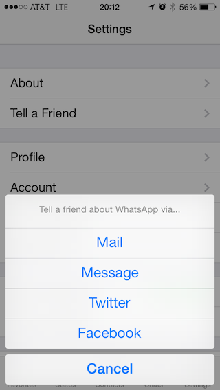 WhatsApp Tell A Friend Options