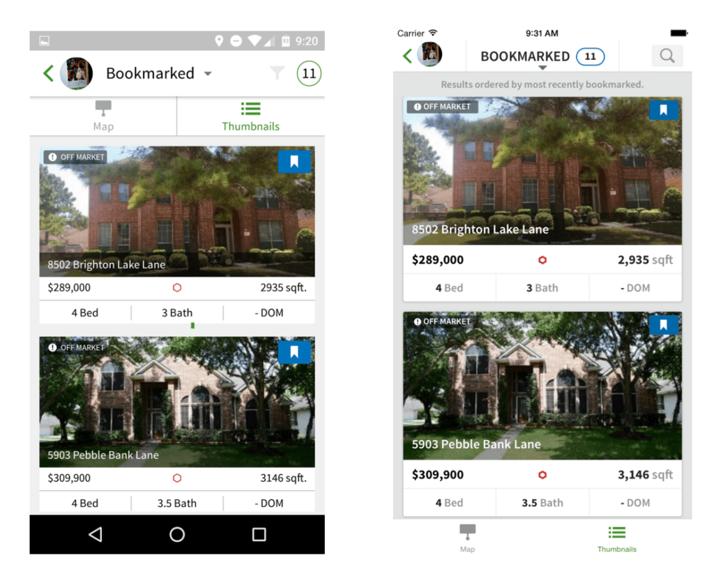 Android on left and iOS on right