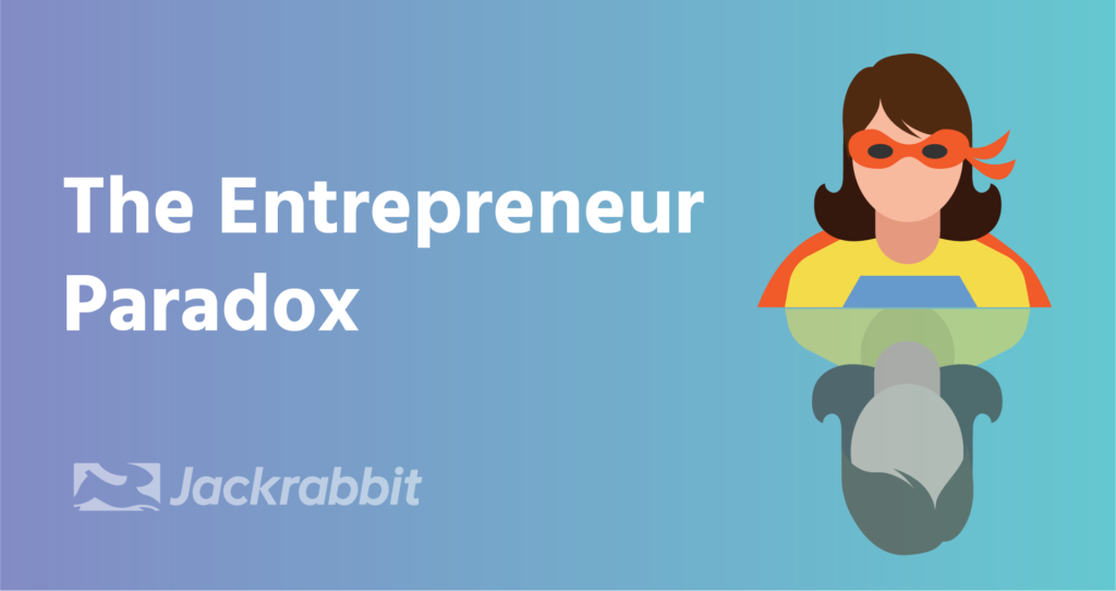 entrepreneur paradox with blue gradient background and woman icon
