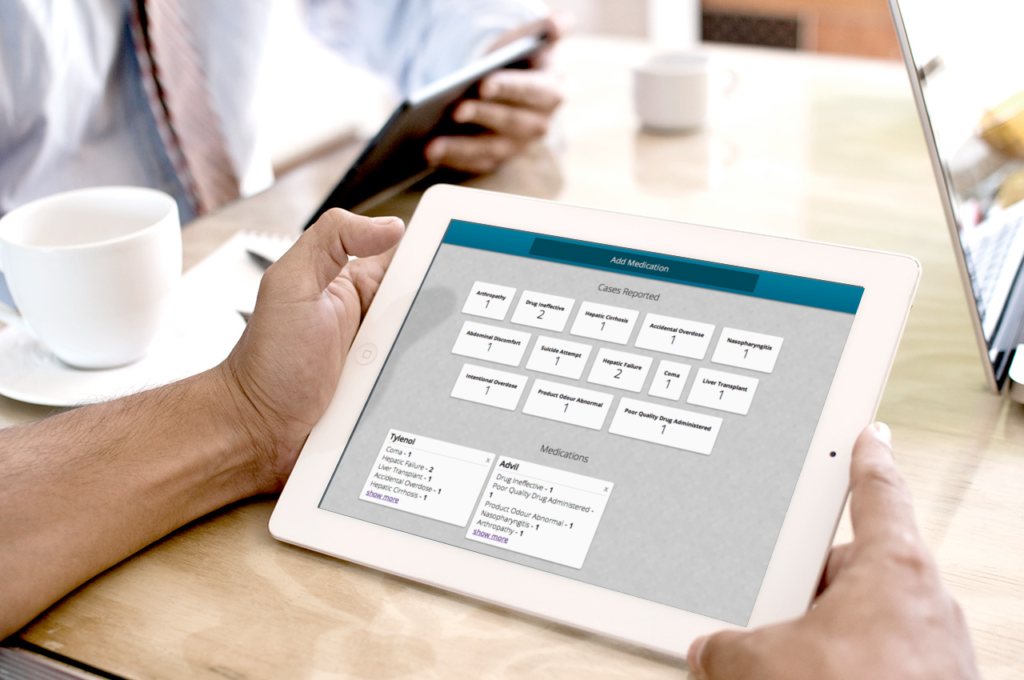 Photo example of a mobile app developed for the healthcare industry on an iPad