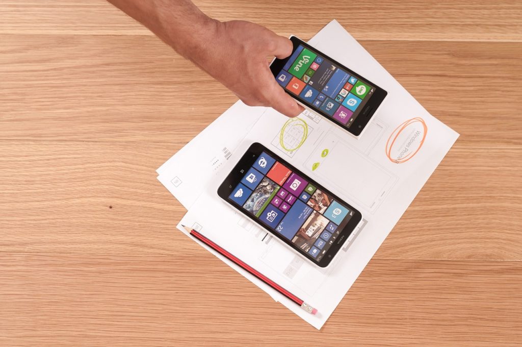 working with two phones to design mobile app