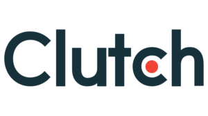 This image shows the Clutch logo which is the word Clutch in a navy blue sans serif font with an orange circle in the center of the second letter C.
